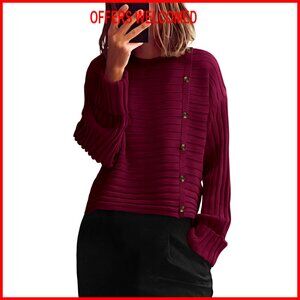 Long Sleeve Crewneck Knit Pullover Sweater, Loose Fit, Polyester Polyamide